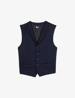 The Kooples Mens Dark Navy Notch-lapel Single-breasted Wool-blend Waistcoat In Blue