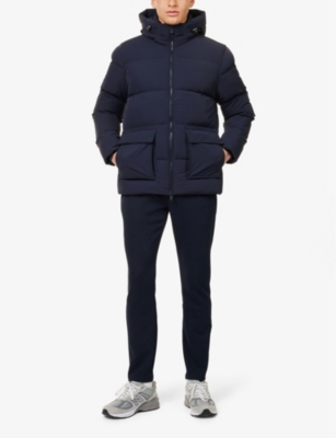 ARNE: Hooded buttoned-pockets relaxed-fit stretch-shell-down jacket