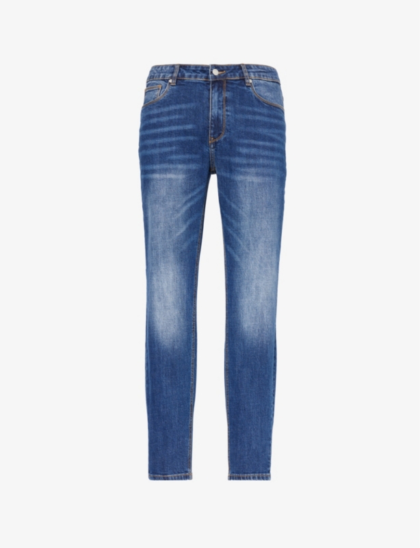 Five-pockets brand-patch tapered-leg slim-fit stretch-denim jeans