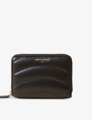 Claudie Pierlot Womens Noir / Gris Logo-embossed Quilted Leather Wallet In Noir / Gris
