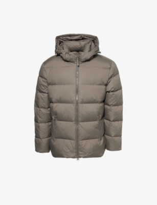 Hooded zip-pockets relaxed-fit shell-down jacket