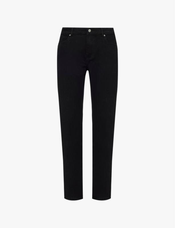 Branded-hardware belt-loops tapered-leg slim-fit stretch-denim jeans