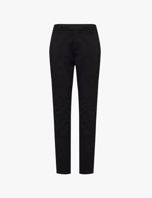 Slip-pockets drawstring-waistband tapered-leg tailored-fit stretch-cotton trousers