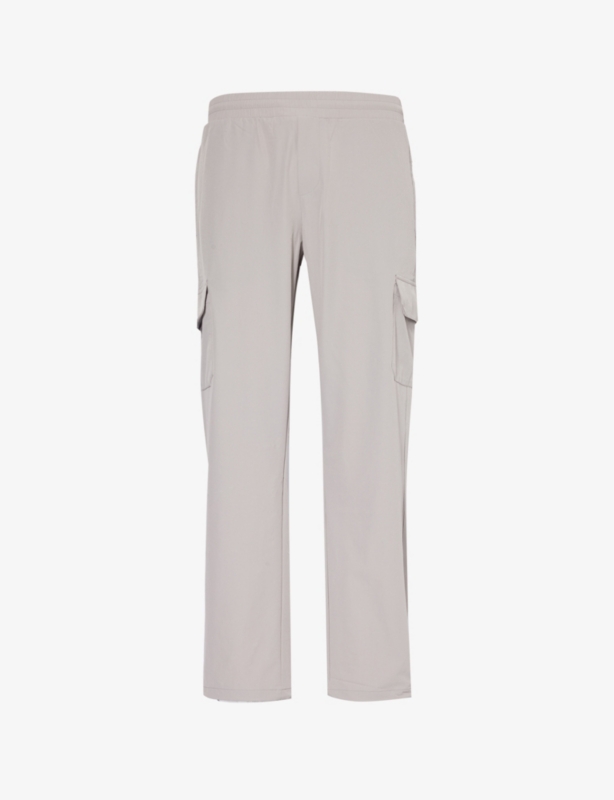 Cargo hook-and-loop-tape-pockets tapered-leg relaxed-fit stretch-woven trousers
