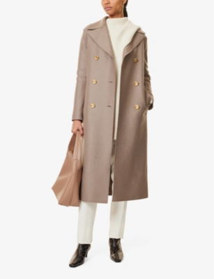 HARRIS WHARF LONDON MENS TAUPE MILITARY DOUBLE-BREASTED REGULAR-FIT WOOL COAT 