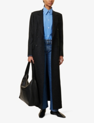 HARRIS WHARF LONDON MENS ANTHRACITE TAILORED DOUBLE-BREASTED REGULAR-FIT WOOL COAT 