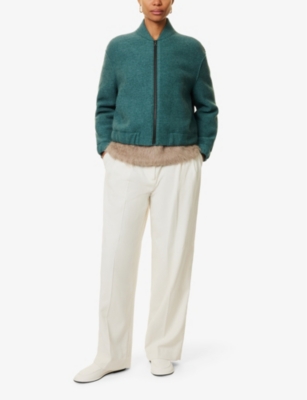 HARRIS WHARF LONDON MENS PINE MELANGE CROPPED ROUND-NECK WOOL JACKET 