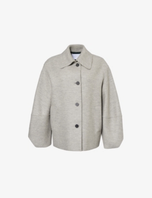 HARRIS WHARF LONDON MENS STONE MELANGE PUFFED-SLEEVES RELAXED-FIT WOOL JACKET 