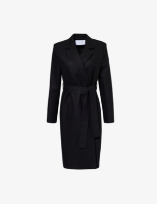 HARRIS WHARF LONDON MENS NOTCH-LAPELS SELF-TIE-FASTENING REGULAR-FIT WOOL COAT BLACK 