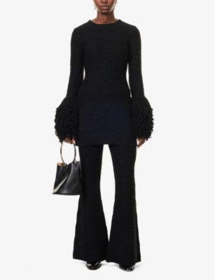 Shop Gabriela Hearst Womens Black Karpo Flared-leg Wool And Cashmere-blend Trousers