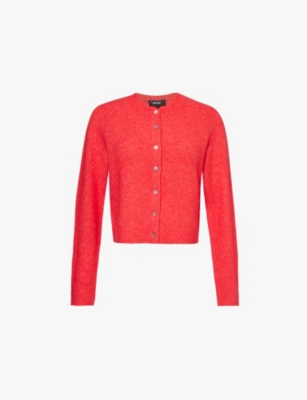 Me And Em Womens Bright Berry Round-neck Long-sleeve Alpaca-blend Knit Cardigan In Bright Berry