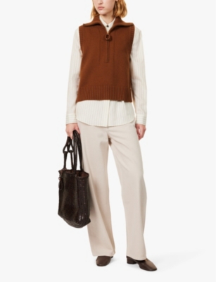 Shop Me And Em Womens  Half-zip Sleeveless Merino-wool And Cashmere-blend Jumper In Maple Melange