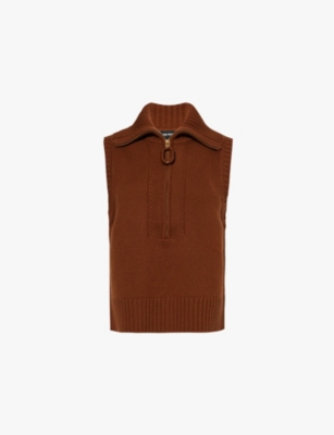 Shop Me And Em Womens  Half-zip Sleeveless Merino-wool And Cashmere-blend Jumper In Maple Melange