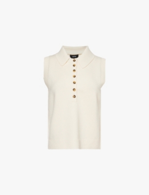 Shop Me And Em Womens Polo-collar Sleeveless Wool-blend Jumper Cream