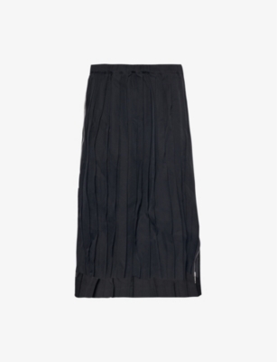 Mens Black Comme Des Garcon Pleated Side-Zip Woven Midi Skirt