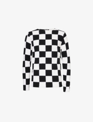 BLACK COMME DES GARCON MENS BLACK COMME DES GARCON CHECK-PRINT CREW-NECK RELAXED-FIT KNITTED JUMPER 