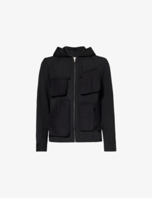 Mens Black Comme Des Garcon Hooded Patches Regular-Fit Wool Jacket