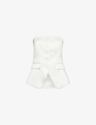 Six Stories Womens Bandeau Button-through Tailored Satin Waistcoat White