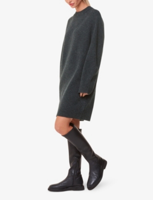 WHISTLES WOMENS GREY AVA ROUND-NECK WOOL KNITTED MINI DRESS 