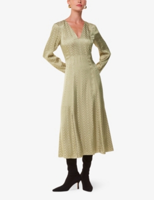 WHISTLES: Jacquard graphic-print long-sleeve woven midi dress