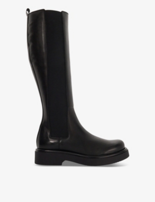 Dune Womens Black Leather Temmie Chunky-sole Leather Knee-high Boots