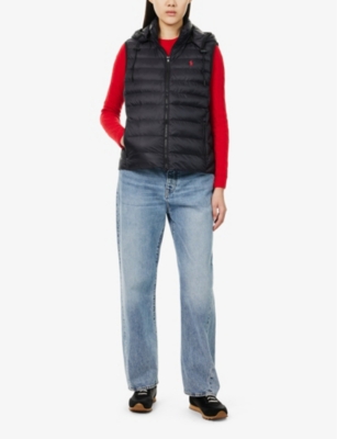 Polo Ralph Lauren Womens  Logo-embroidery Hooded Recycled-nylon Ripstop Gilet In Polo Black