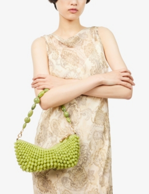 Cult Gaia Mercier Beaded Leather Shoulder Bag In Laurel