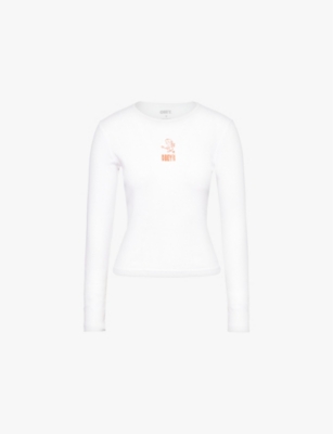 Obey Womens  Cupid Long-sleeve Ribbed Cotton Top In White