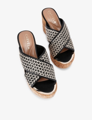 CARVELA: Sorrento Crossover-Strap Raffia Wedges