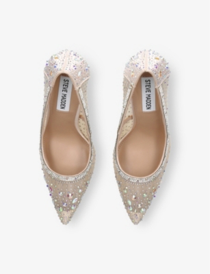 Steve Madden Womens  Encaged Pointed-toe Crystal-embellished Courts In Champagne