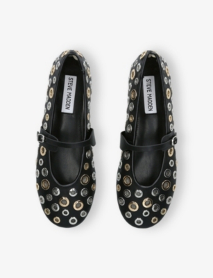 Steve Madden Womens Black Rejoice-s Eyelet-embellished Ballet Flats Eur 39 / 6 Uk In Black