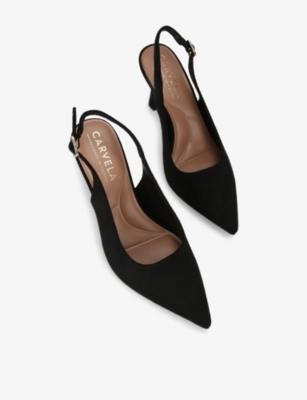 CARVELA WOMENS BLACK CORLETTA SLINGBACK LOGO-EMBELLISHED WOVEN HEELED COURTS EUR 42/ 9 UK 
