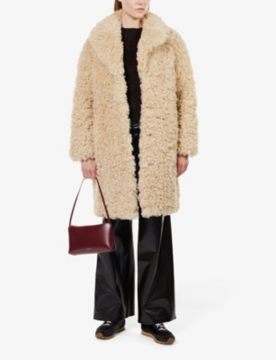 Shop Stand Studio Womens Natural Beige Camille Cocoon Faux-fur Coat