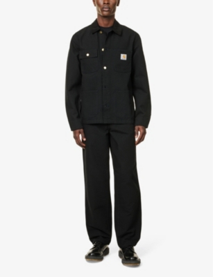 Carhartt Mens  Wip Brand-patch Straight-leg Regular-fit Cotton-canvas Trousers In Black