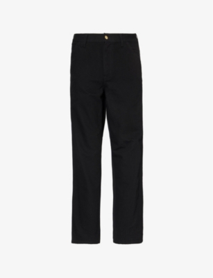 CARHARTT MENS BLACK BRAND-PATCH STRAIGHT-LEG REGULAR-FIT COTTON-CANVAS TROUSERS