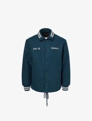 CARHARTT MENS DEEP LAGOON / WAX BRAND-EMBROIDERY REGULAR-FIT WOVEN JACKET