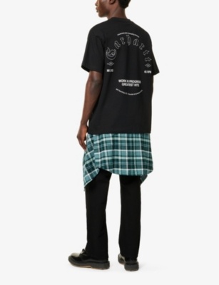 CARHARTT IP MENS BLACK / WHITE BRAND-PRINT CREWNECK COTTON-JERSEY T-SHIRT