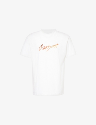 CARHARTT MENS WHITE DRIP SCRIPT CREWNECK COTTON-JERSEY T-SHIRT