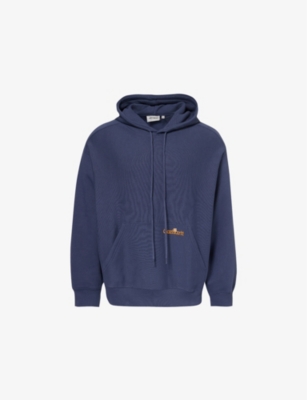 CARHARTT MENS BLUE BRAND-EMBROIDERY KANGAROO-POCKET COTTON-JERSEY HOODY