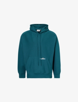 CARHARTT MENS MALACHITE BRAND-EMBROIDERY KANGAROO-POCKET COTTON-JERSEY HOODY