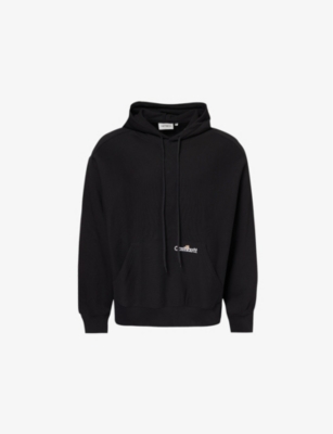 CARHARTT MENS BLACK BRAND-EMBROIDERY KANGAROO-POCKET COTTON-JERSEY HOODY