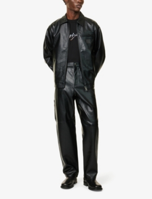 Carhartt Mens  Wip Brand-patch Straight-leg Regular-fit Faux-leather Trousers In Black