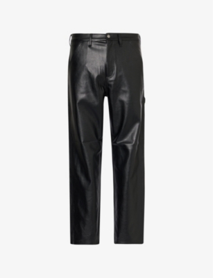 Carhartt Mens  Wip Brand-patch Straight-leg Regular-fit Faux-leather Trousers In Black