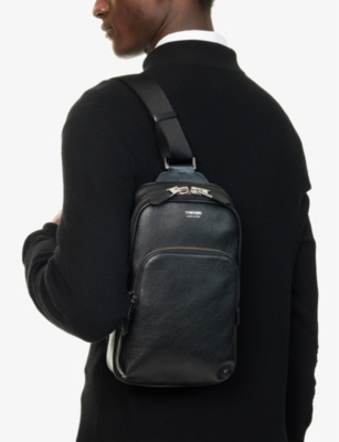 TOM FORD: Logo-Embroidered Leather Cross-Body Backpack