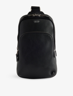 TOM FORD: Logo-Embroidered Leather Cross-Body Backpack