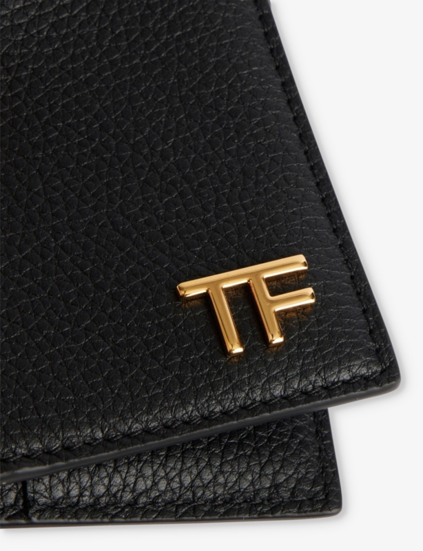 Brand-plaque leather card holder