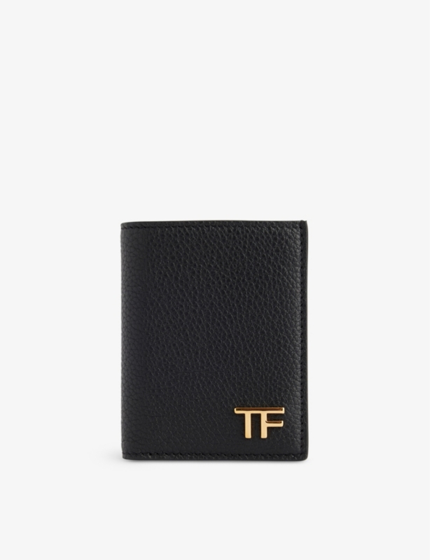 Brand-plaque leather card holder