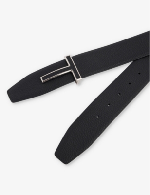 Logo-Buckle Reversible Leather Belt