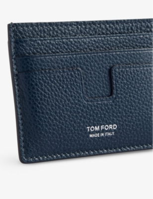 TOM FORD MENS DENIM BLUE BRAND-FOILED LEATHER CARDHOLDER 