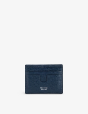 TOM FORD MENS DENIM BLUE BRAND-FOILED LEATHER CARDHOLDER 